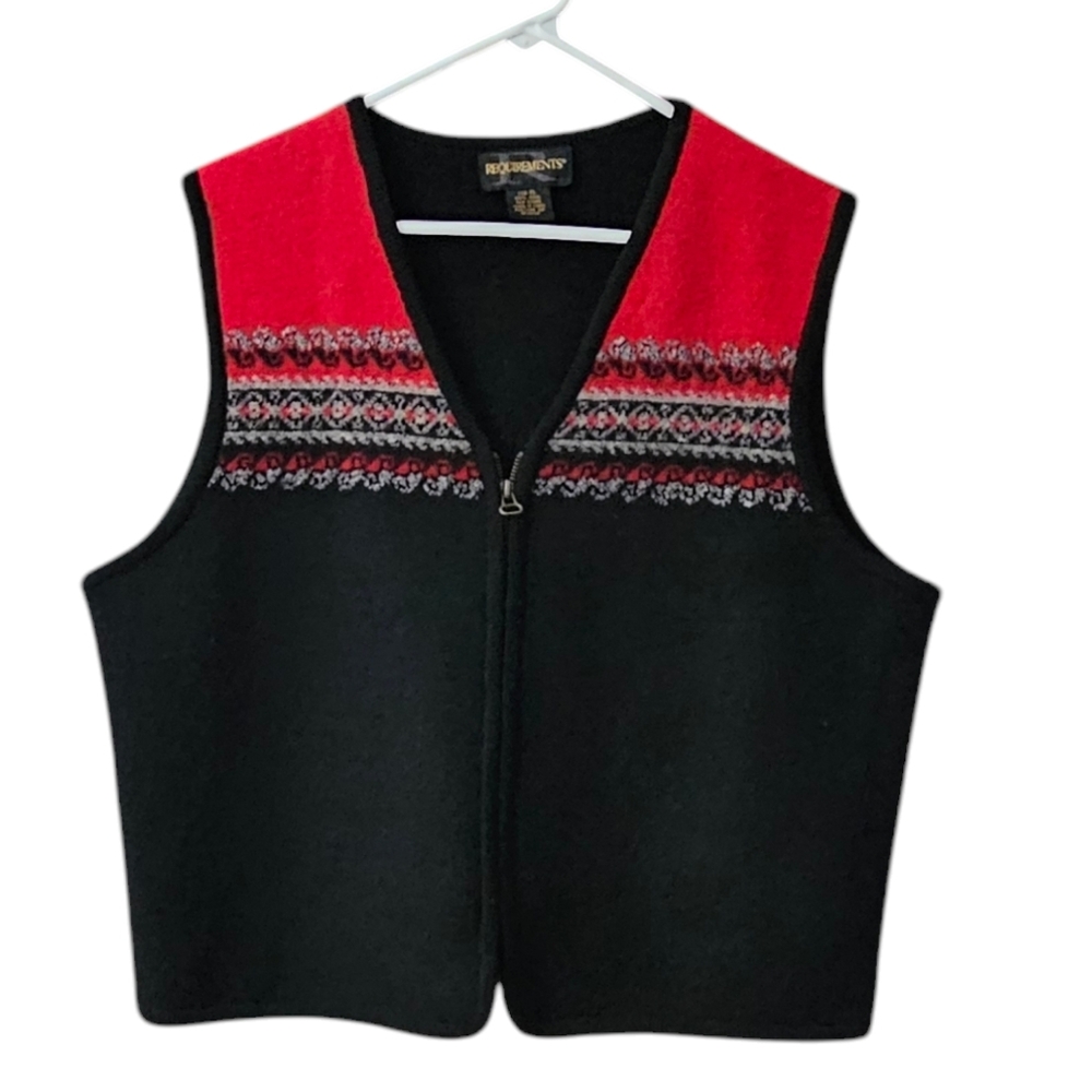 Vintage Requirements Women's Wool Zip Up Sweater Vest Size XL Fair Isle
